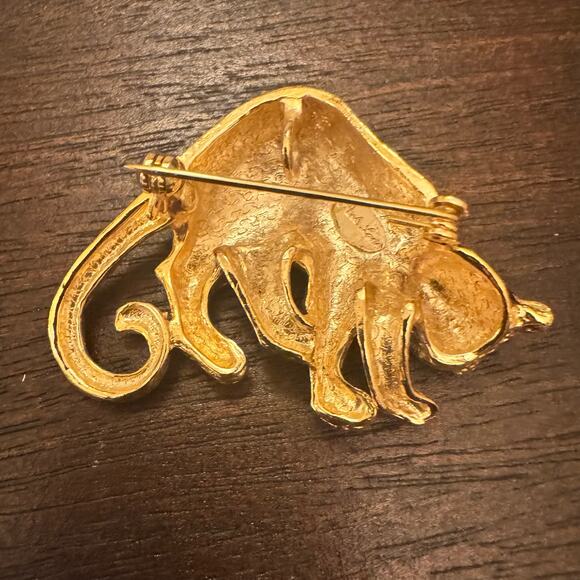 VTG Park Lane Brooch Leopard Jaguar Cat Pin Pendant Black Enamel Gold Crystal - Picture 6 of 15